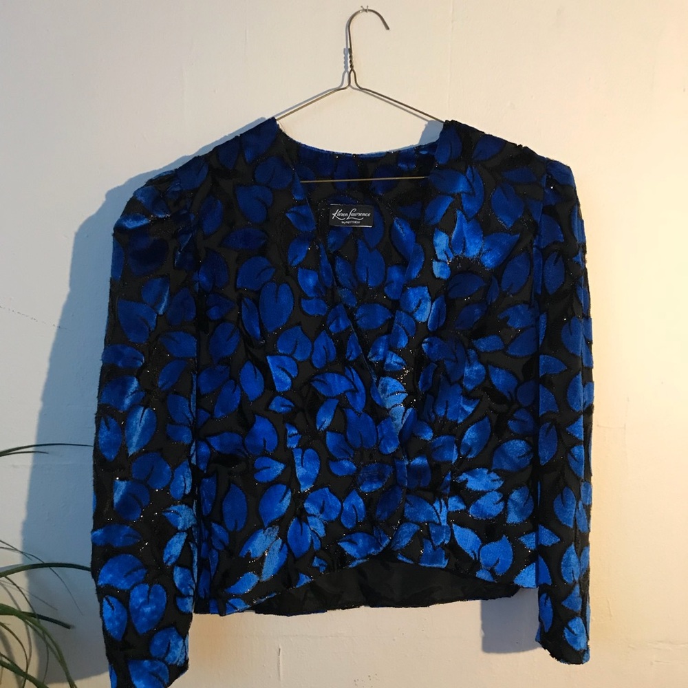 Vintage -Karen Lawerence- Blue/Black Plush Blazer
