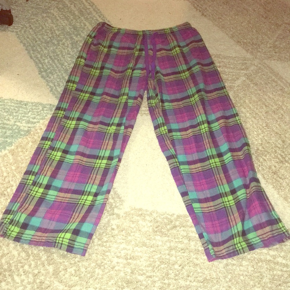 Turquoise/purple/green plaid pajama pants