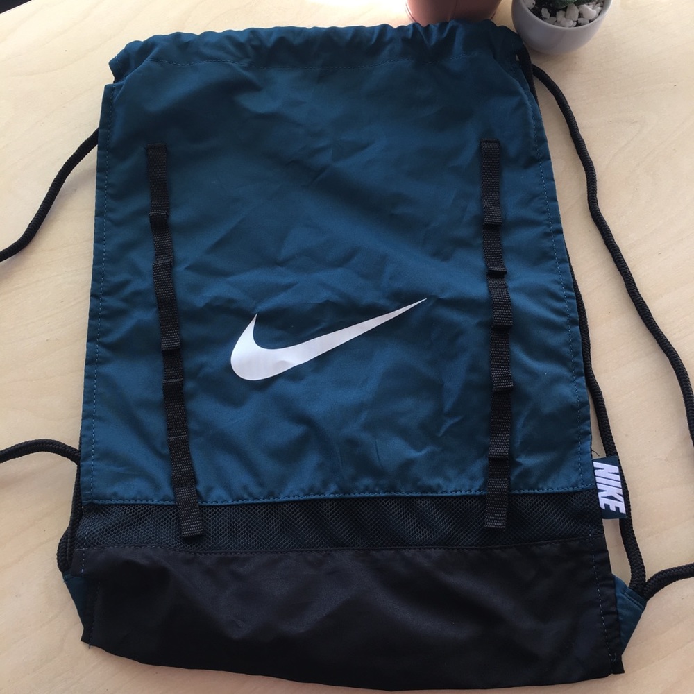 Dark Teal and Black Nike Drawstring Gym bag