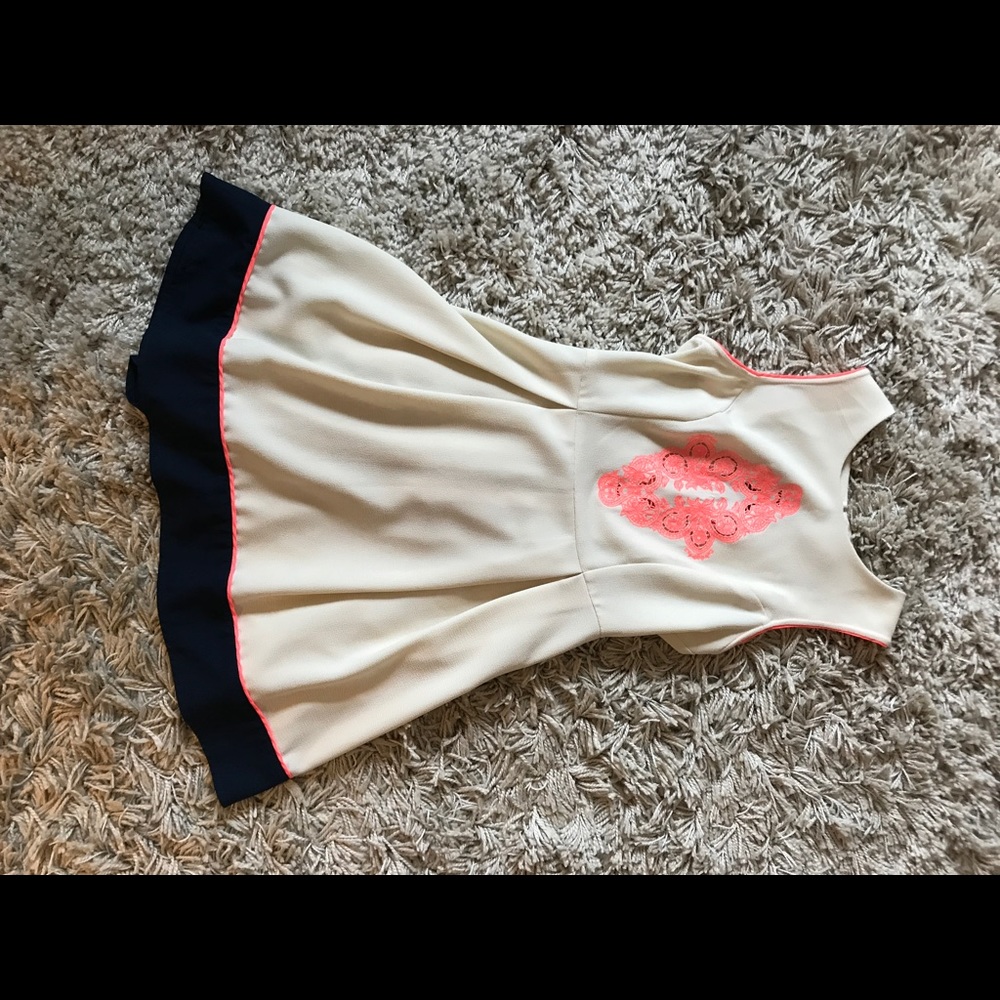Like new cream dress with hot pink and blue detail