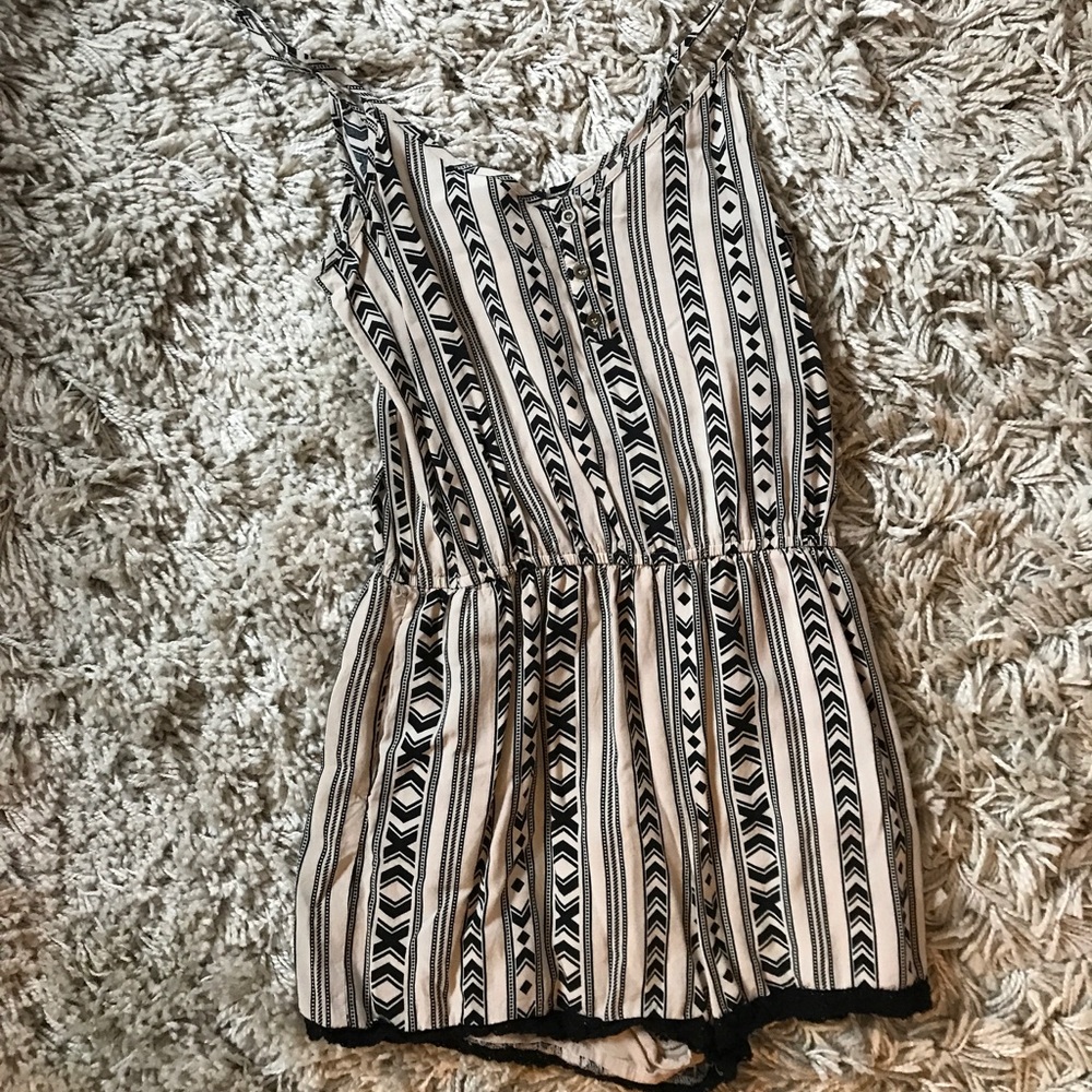 Cream and black mini romper