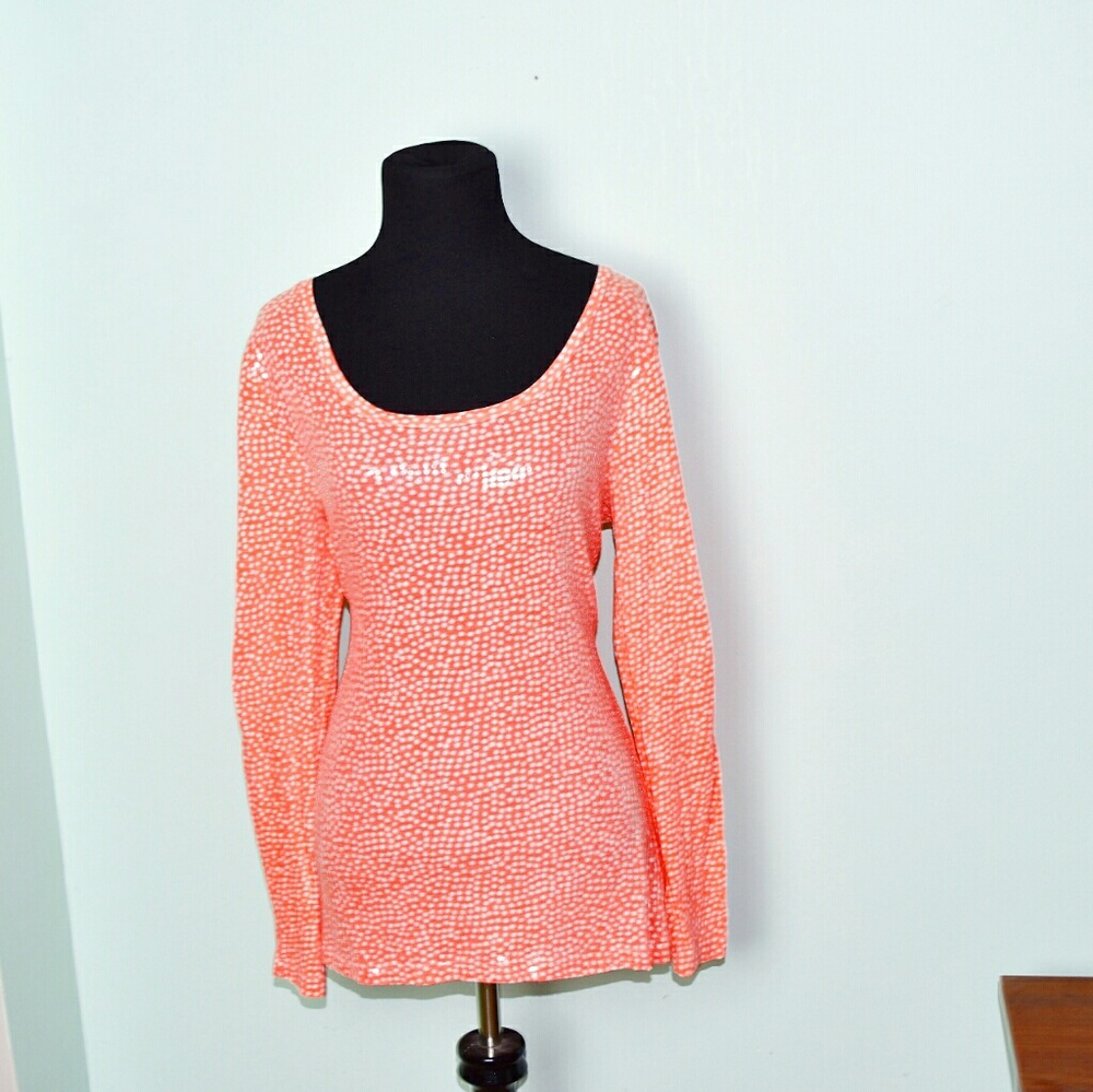 Beautiful Coral Colored Sequin Polkadot Shirt
