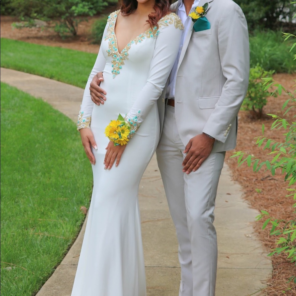 White long sleeved prom dress