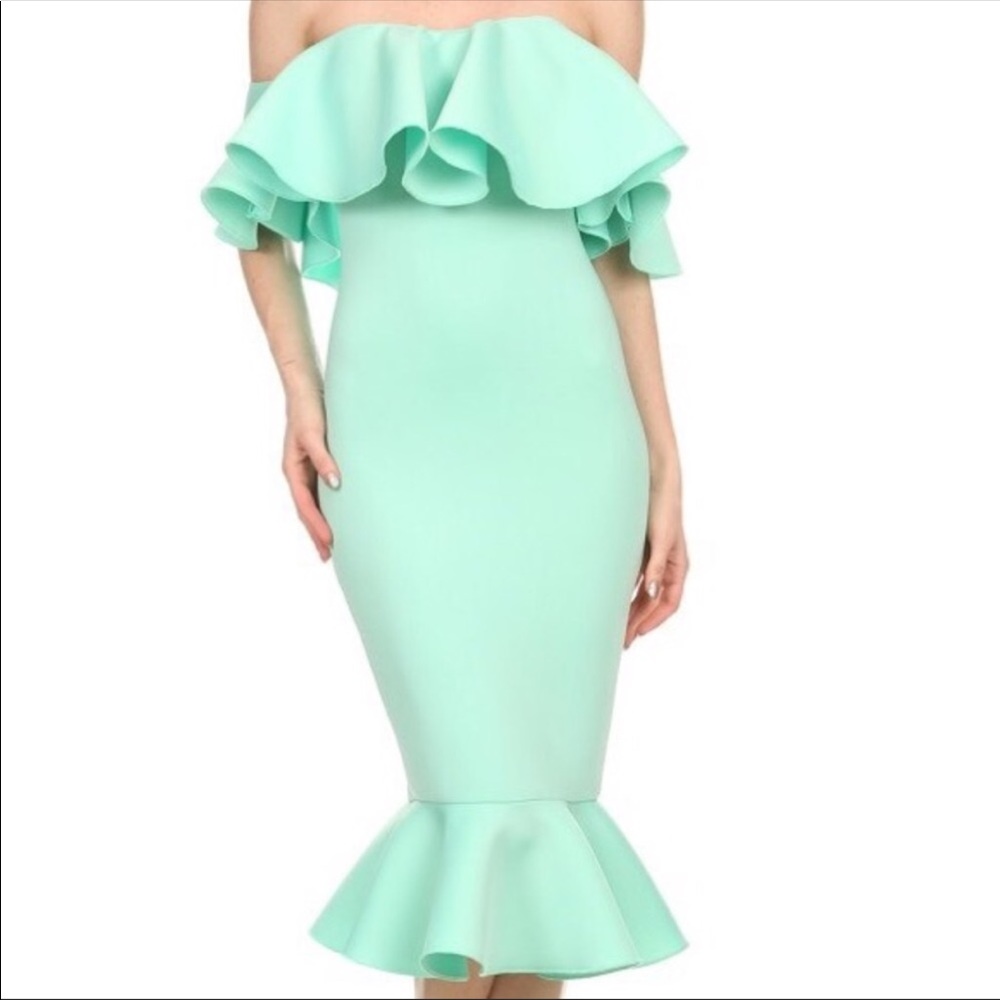 Teal ruffle dress