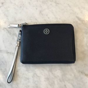 Tory Burch navy w/ silver clutch/ wristlet