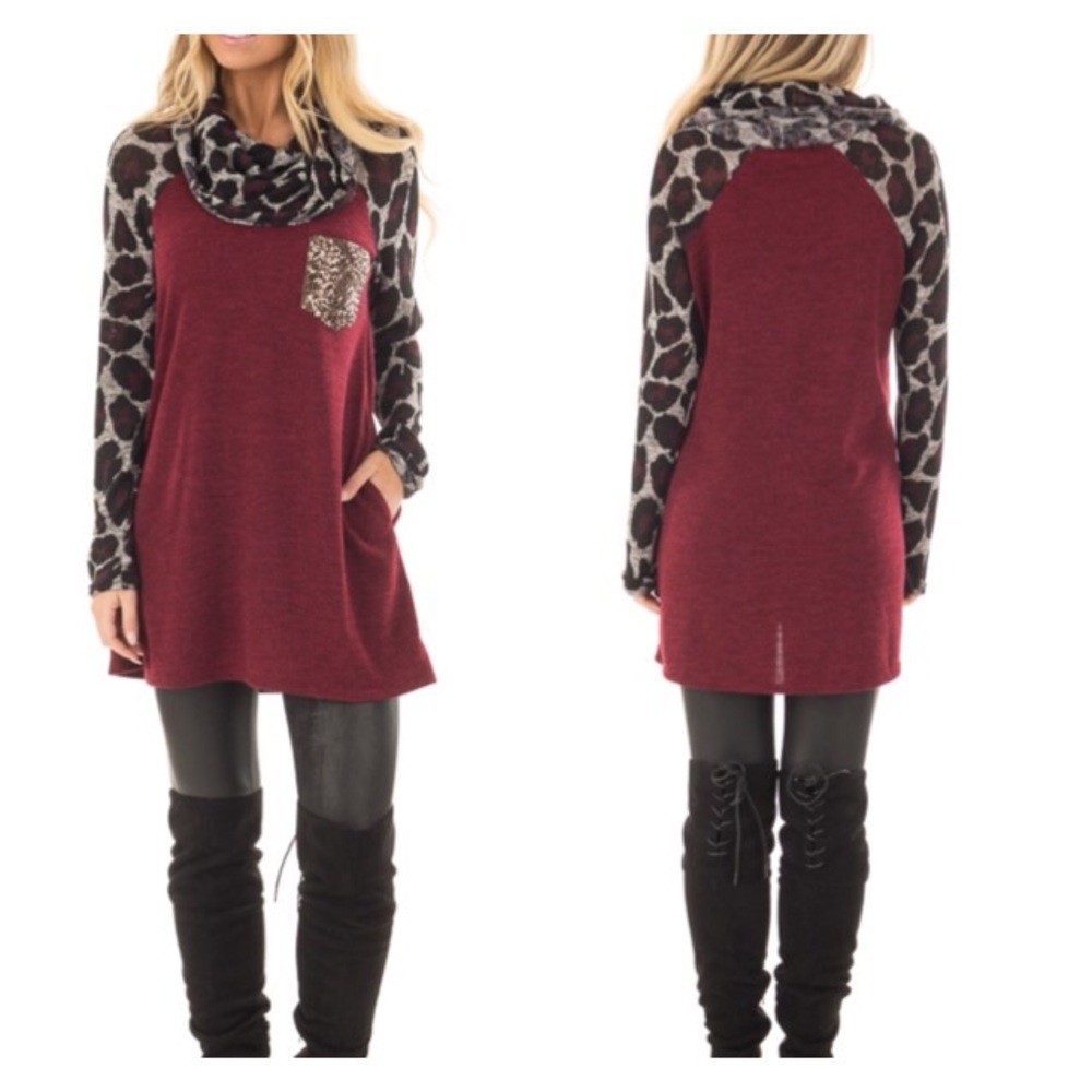 COWL NECK TUNIC TOP LEOPARD - Picture 2 of 3