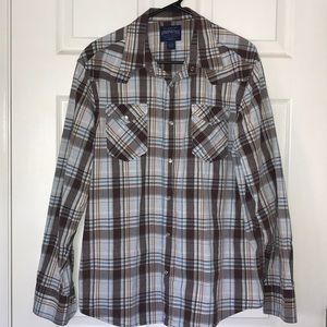 Men’s button down long sleeve shirt.