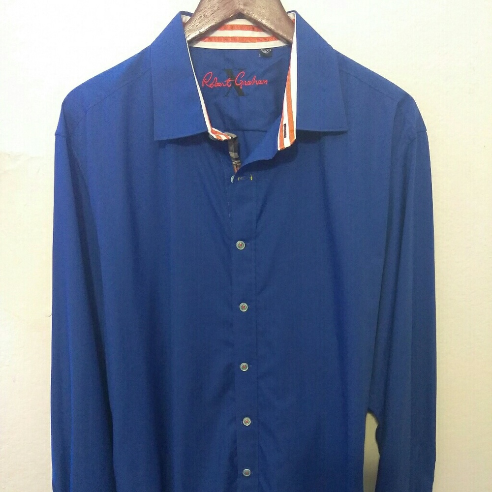 Robert Graham Mens Size 2XL Blue Dress Polo Shirt