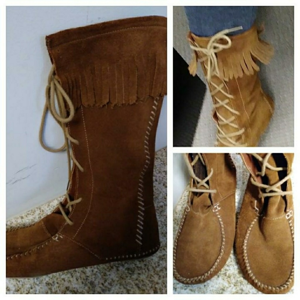Leather fringe boots