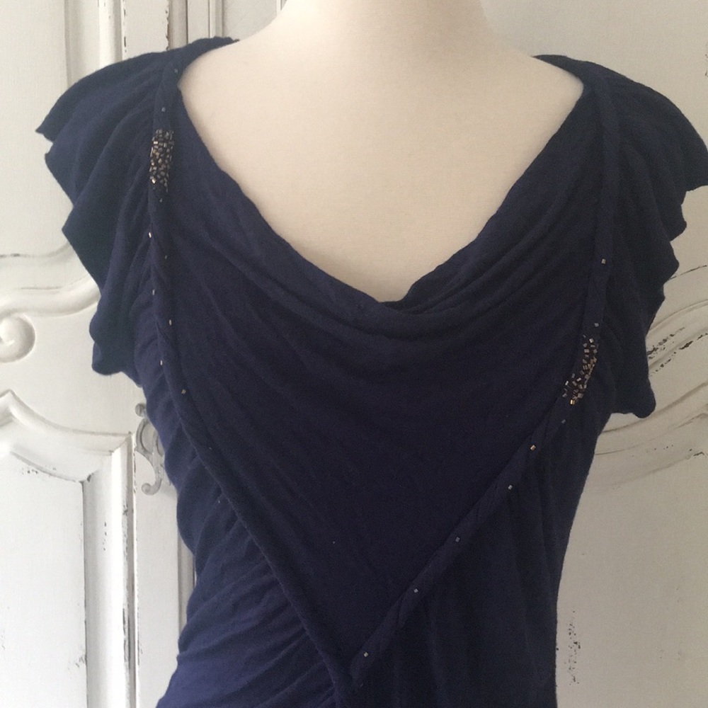 Anthropologie Midnight Blue Top with Gold