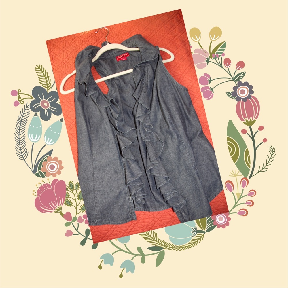 Chaps denim sleeveless V-neck ruffled top size 10