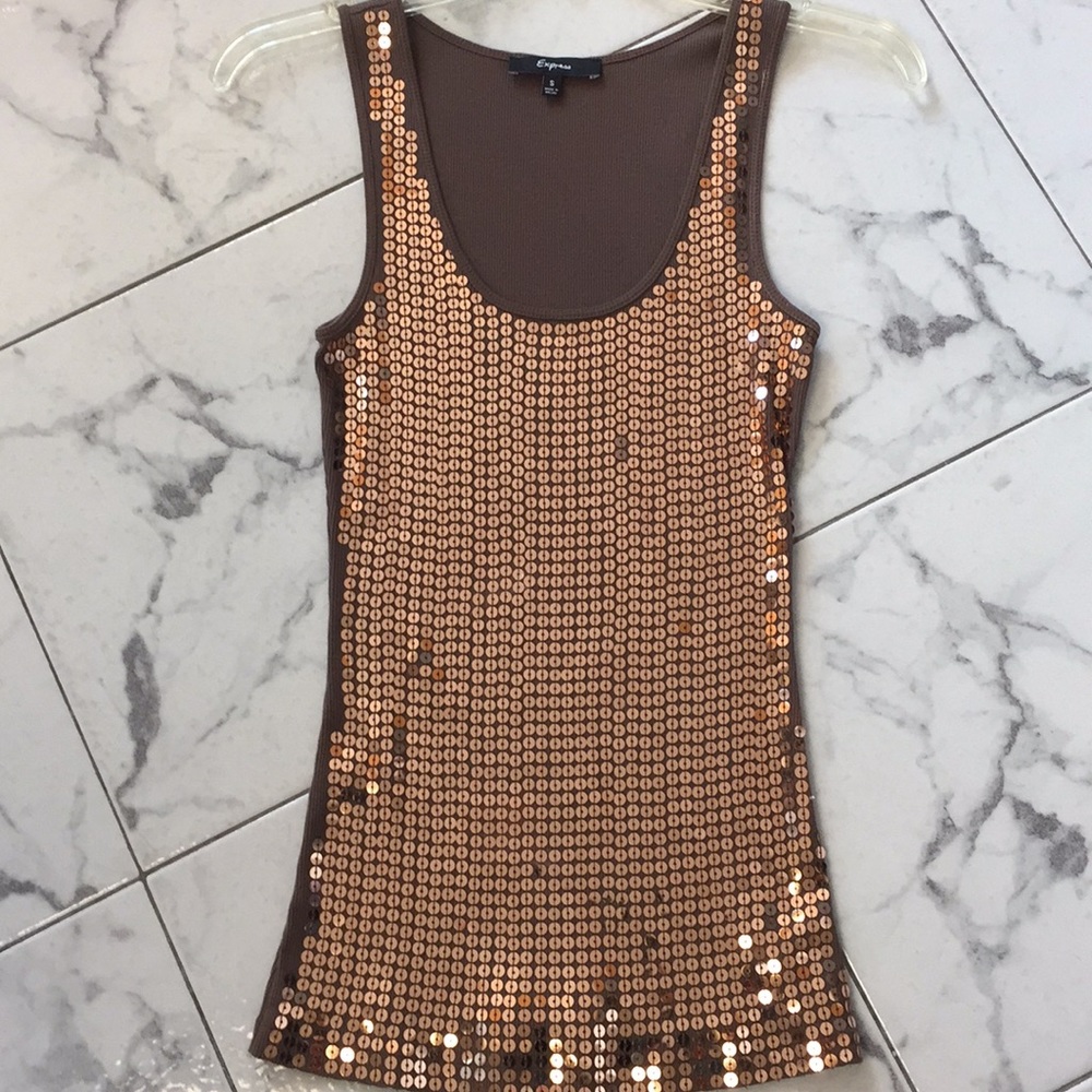 Express brown sequin front tank. Ribbed back.