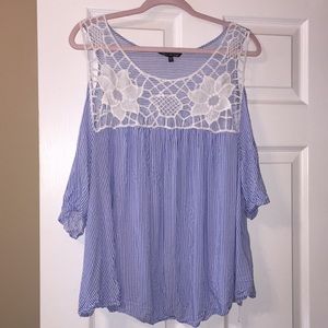 Lace & Linen Keyhole Top, 2X