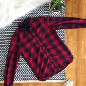 Denim & Flower Button Down Shirt Red & Blue