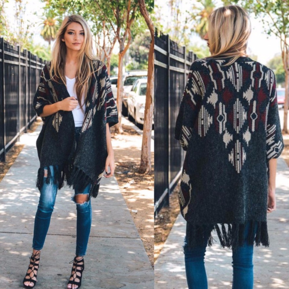 Southwestern Sweater Poncho - Picture 1 of 4