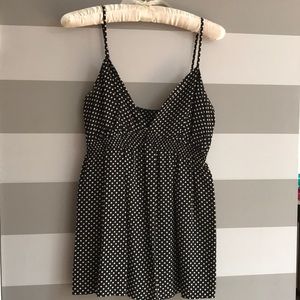 100% Silk, black & white, polka dot camisole.