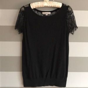 Black, knit, Crew neck with eyelash lace.