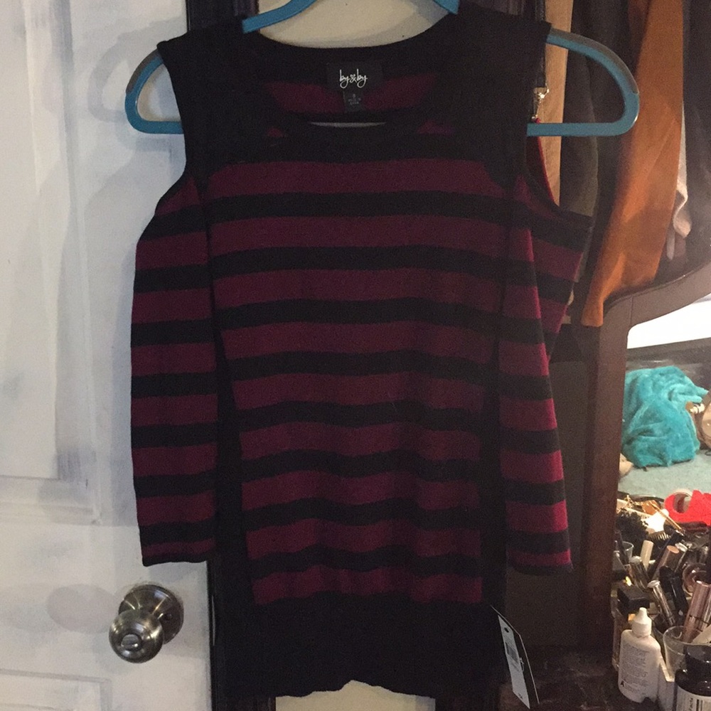 by & by SM Burgundy black striped long sleeve top