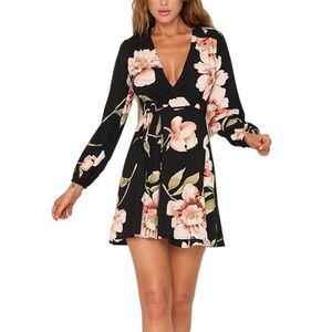 V-neck floral long sleeve dress
