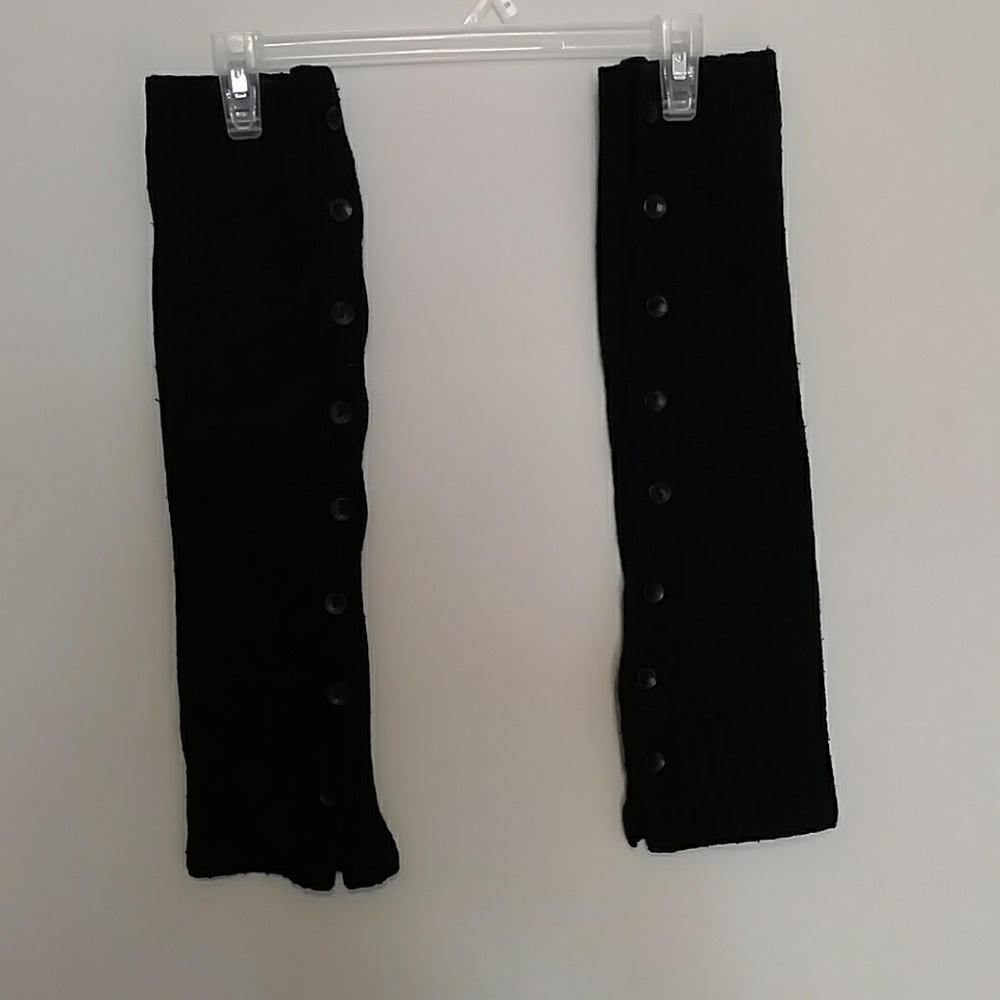 Black knit leg warmers with wooden buttons