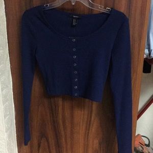 Blue Cropped Long Sleeve Tee