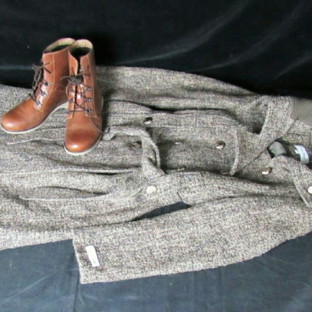 Calvin Klein coat and North Face boots