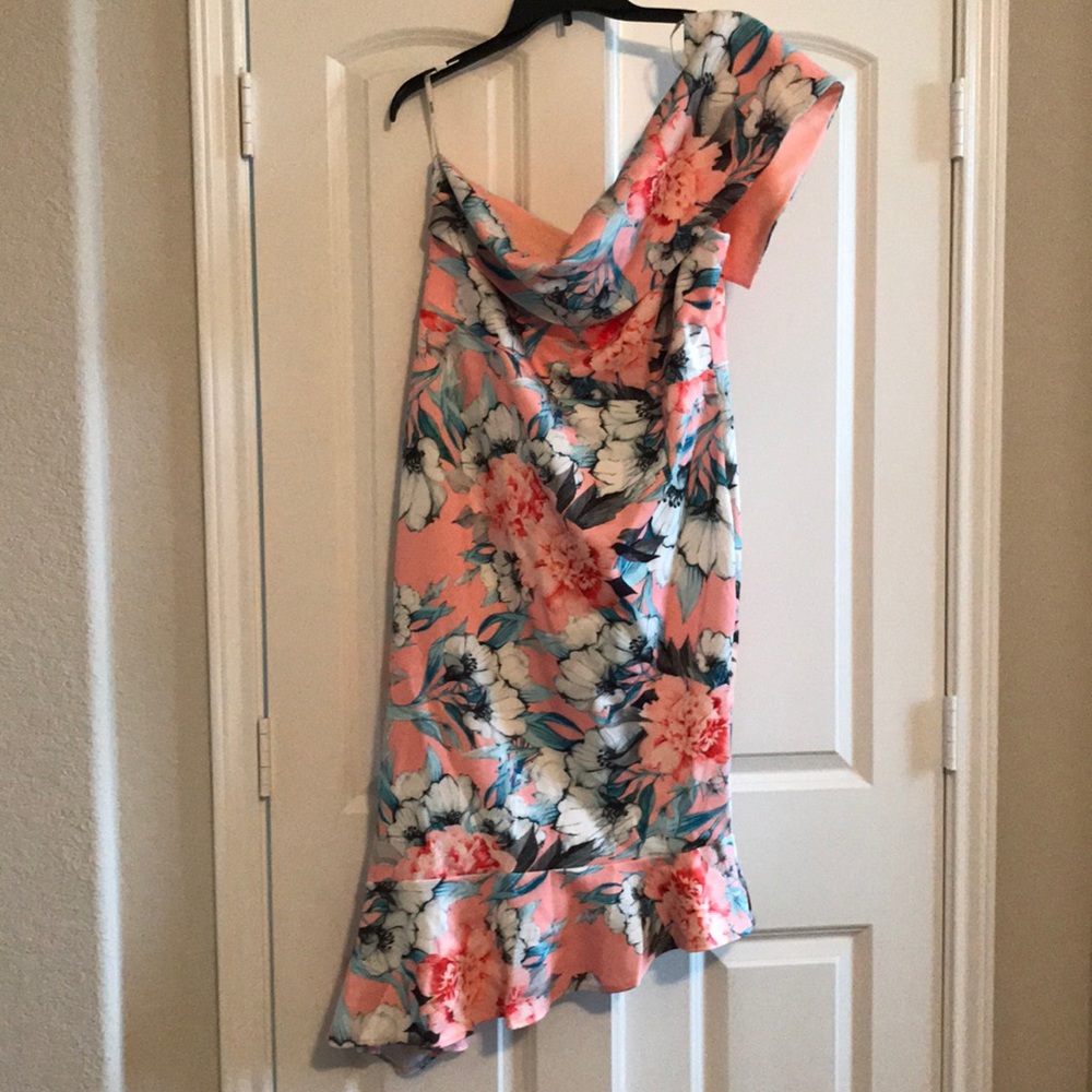 ASOS Floral Scuba One Shoulder Pephem Midi Dress