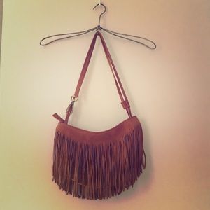 Convertible suede fringe bag