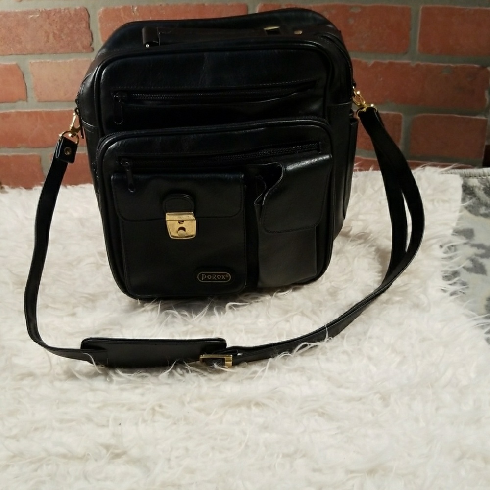Vintage Porox Crossbody Black Vegan Leather Bag