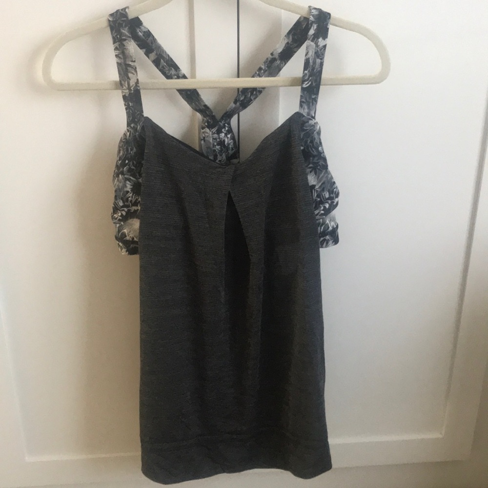 Black and gray floral workout tank size 8