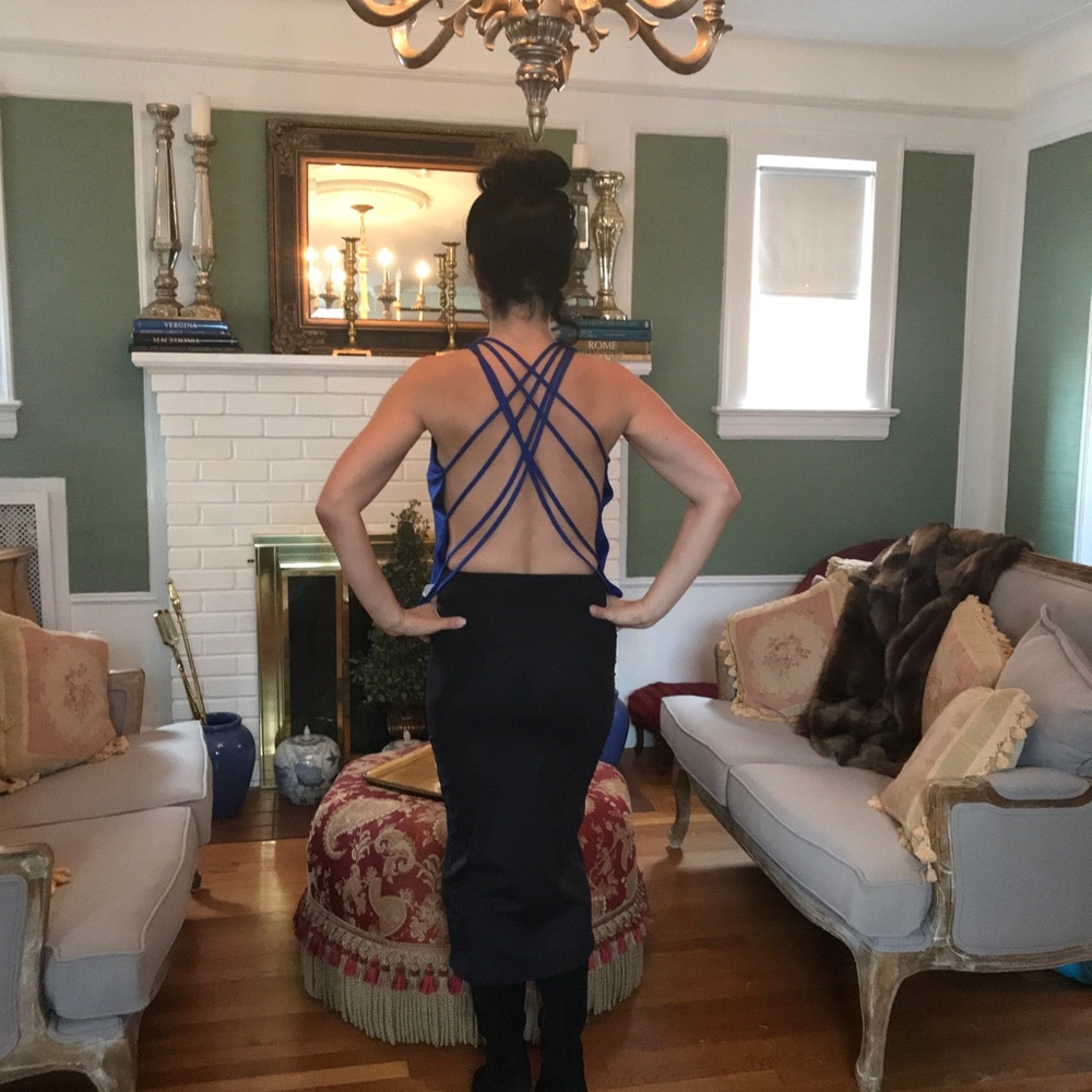 Royal blue backless criss cross strappy top