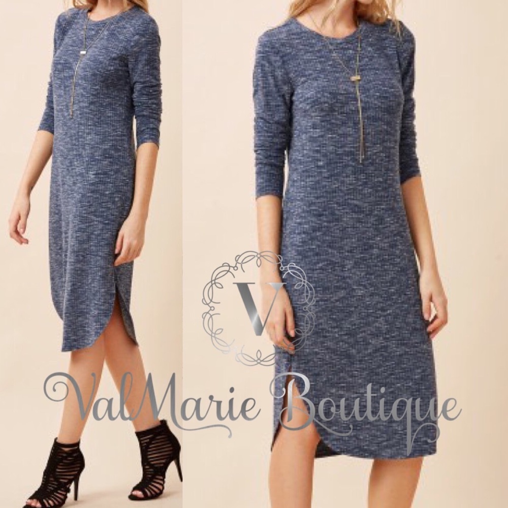 Navy Marled Ribbed Sweater Dress - Picture 2 of 3