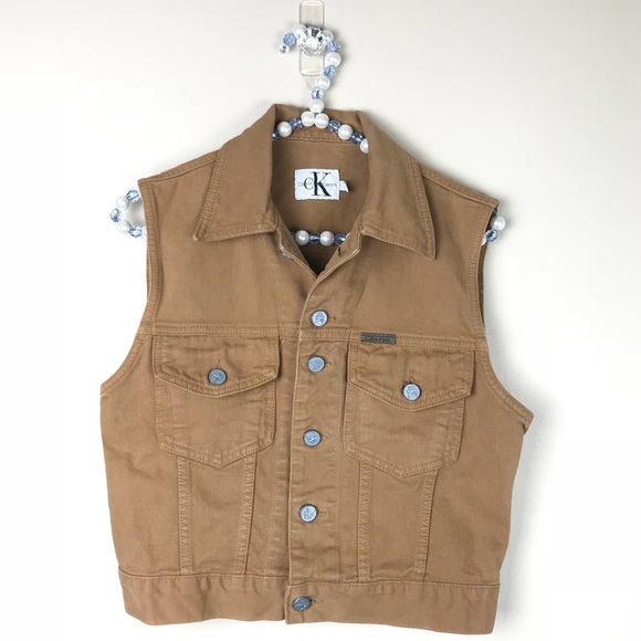 tan denim vest