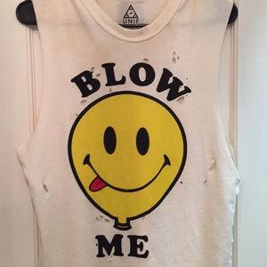 RARE UNIF distressed unisex muscle tee BLOW ME XS