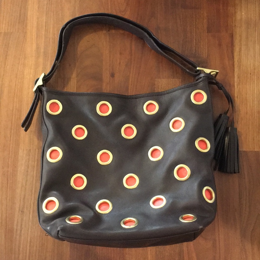 COACH Grommeted Leather Bucket Bag w Tassels