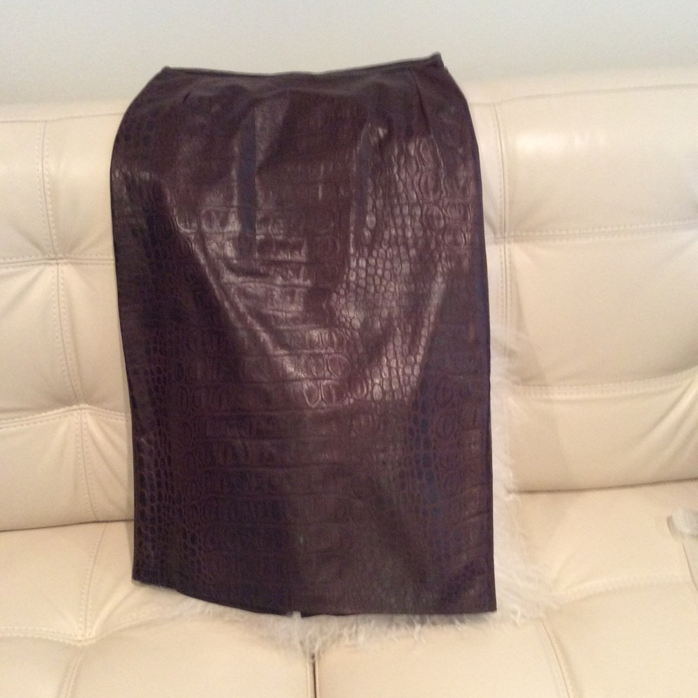 Croc Print Leather Skirt