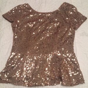 Sequin Peplum Top- Rosegold