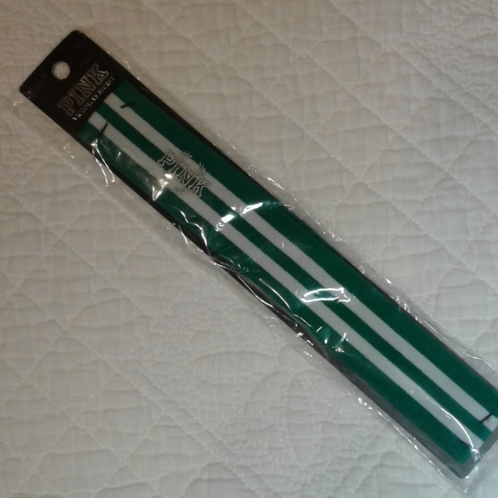 PINK Victoria Secret Green & White "PINK" headband