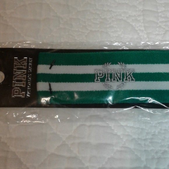 PINK Victoria Secret Green & White "PINK" headband - Picture 3 of 4