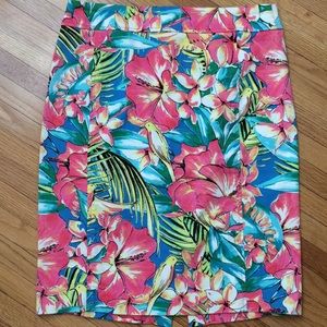 Loft floral denim stretch midi