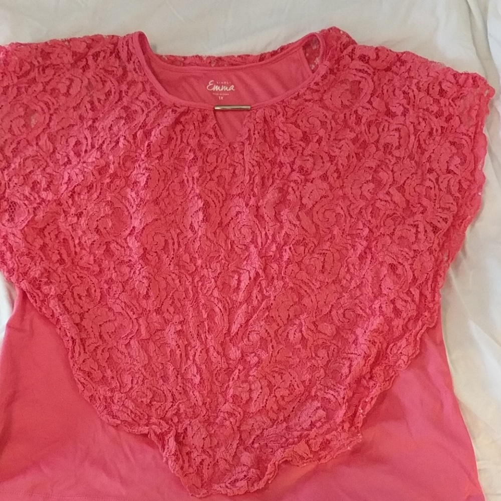 Lacy peach blouse with gold detail