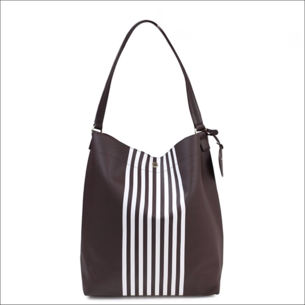 Henri Bendel Brown Striped Hobo Tote