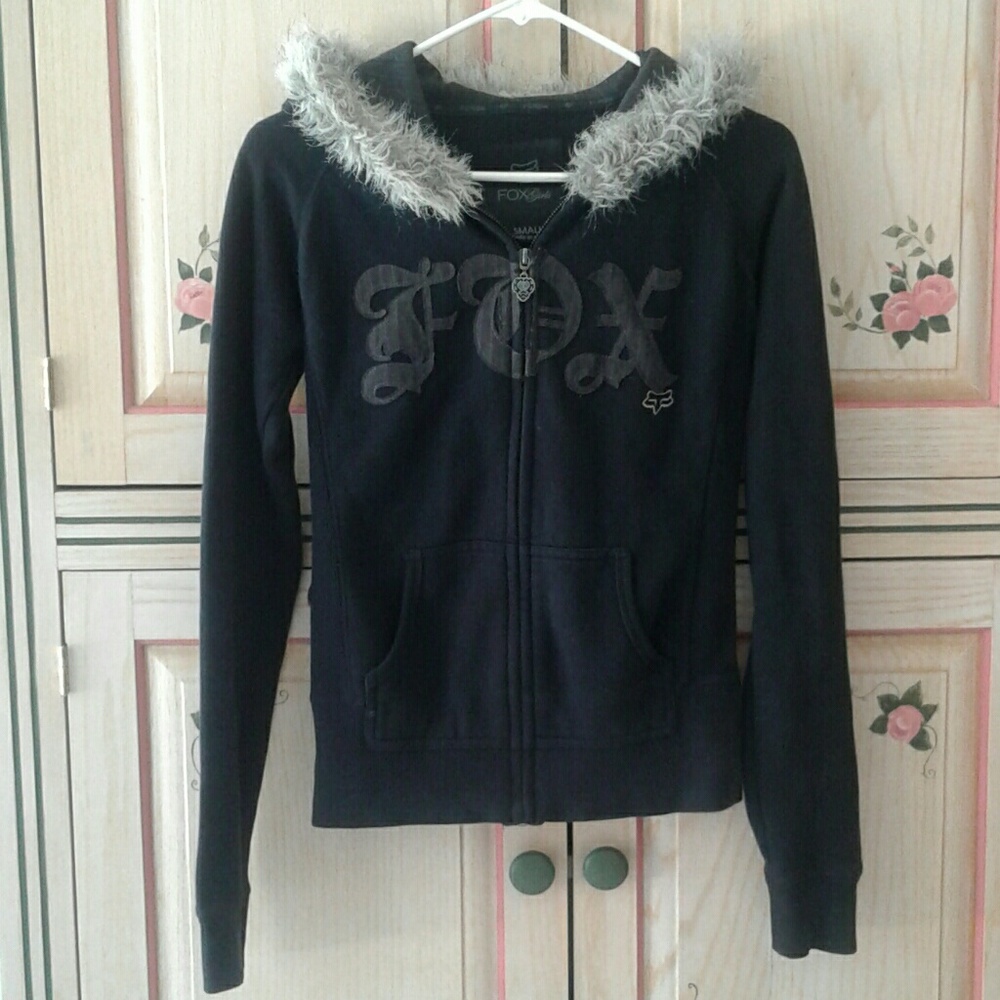Fox Girls black fur hood jacket size small