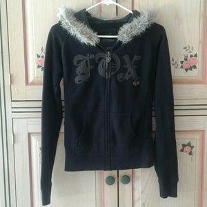 Fox Girls black fur hood jacket size small
