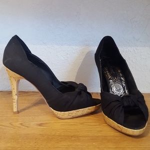 Black open toe high heels