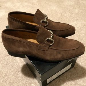 Magnanni Brown Suede Horsebit Loafers