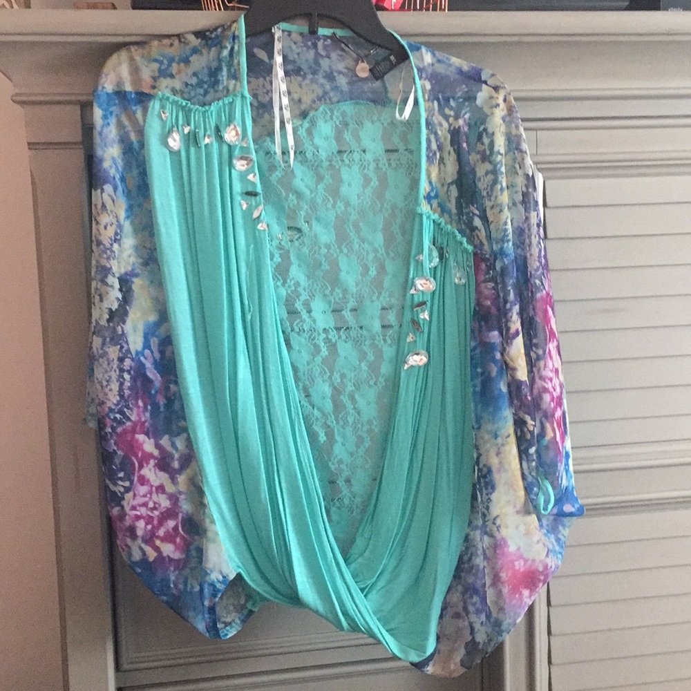 teal floral lace top!