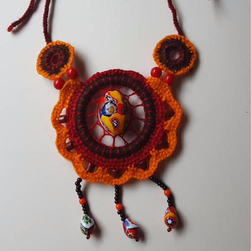 Boho-chic woven & beaded necklace