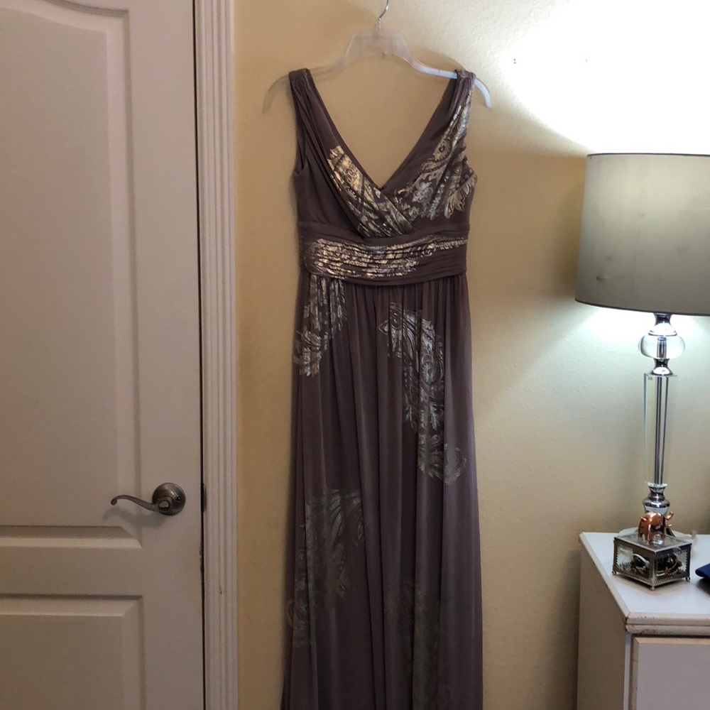 Taupe and Gold Formal Evening Dress