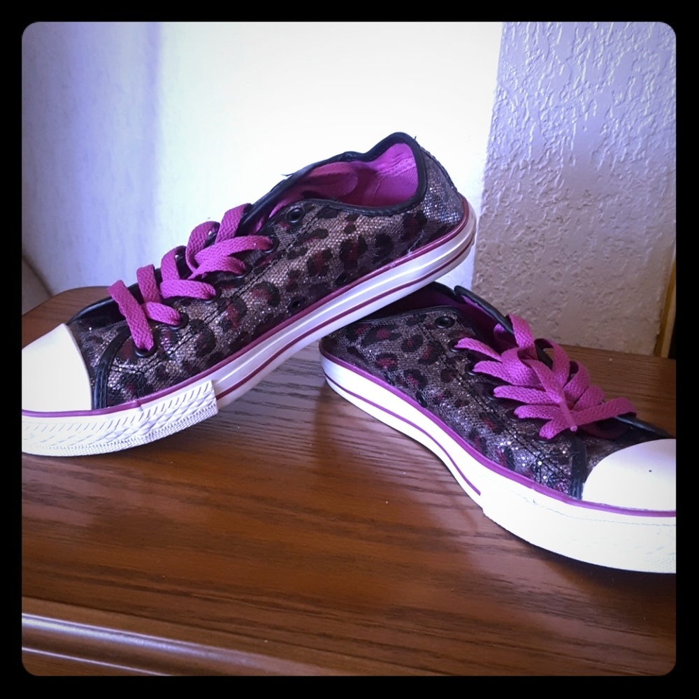 Glittered mauve and purple cheetah print Converse.